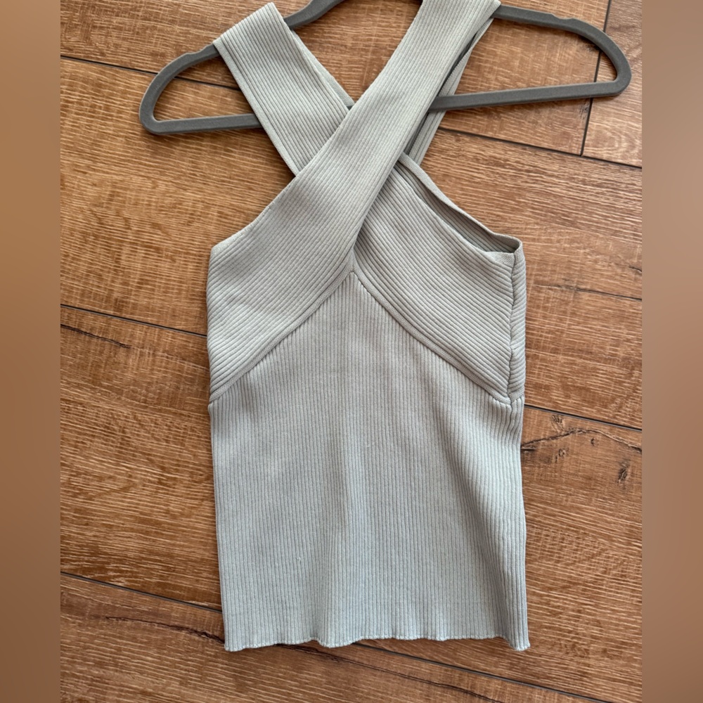 Gray/Green Ribbed Fitted Backless Tank Top